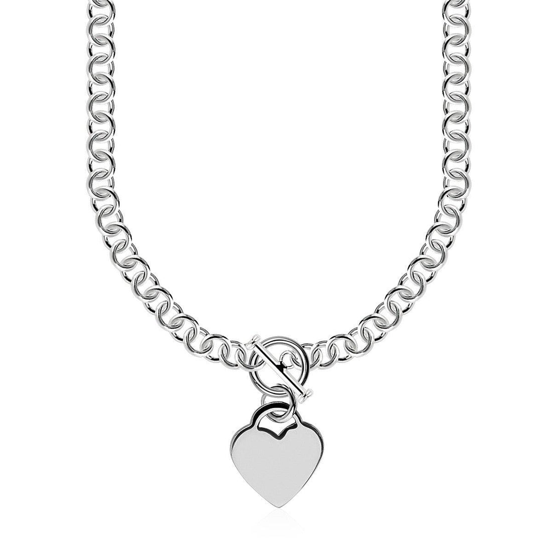  Sterling Silver Rolo Chain with a Heart Toggle Charm and Rhodium Plating - Diamond Designs