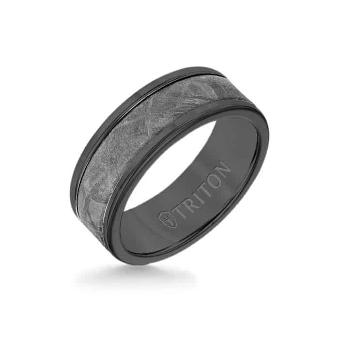 Triton Black Tungsten Carbide Meteorite Wedding Band Size 10 * - view 2