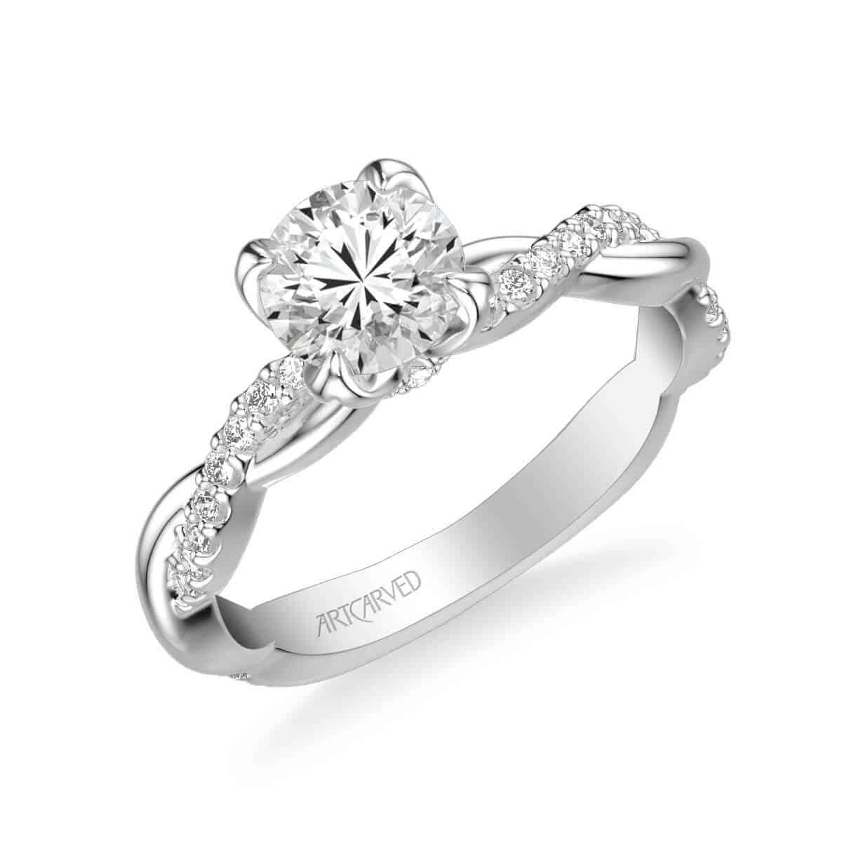 ArtCarved "Daffodil" White 14 Karat Gold Diamond Engagement Ring Mounting Size 6.5