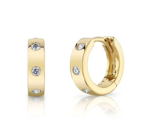 Yellow 14 Karat Gold Diamond Huggie Earrings