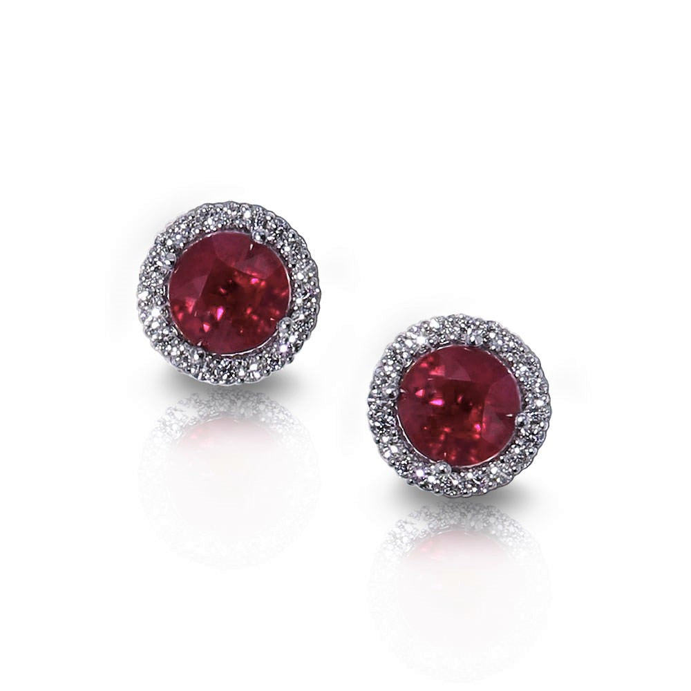 14K White Gold Ruby, Diamond Earrings from Diamond Designs