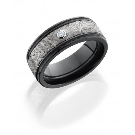 Lashbrook Black Zirconium Meteorite and Diamond Wedding Band Size 10 *