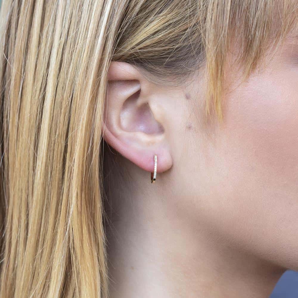 Shy Creation Yellow 14 Karat Gold Diamond Small Hoop Earrings * - view 2