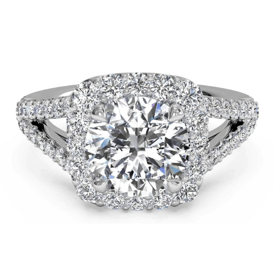 Ritani White 14 Karat Gold Diamond Split Shank Engagement Ring Mounting Size 6.5 *