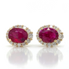 Diamond Designs Yellow 14K Gold Oval Ruby and Diamond Halo Earrings*
