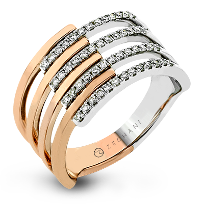 Zeghani White & Rose 14 Karat Gold Diamond Free Form Fashion Ring *