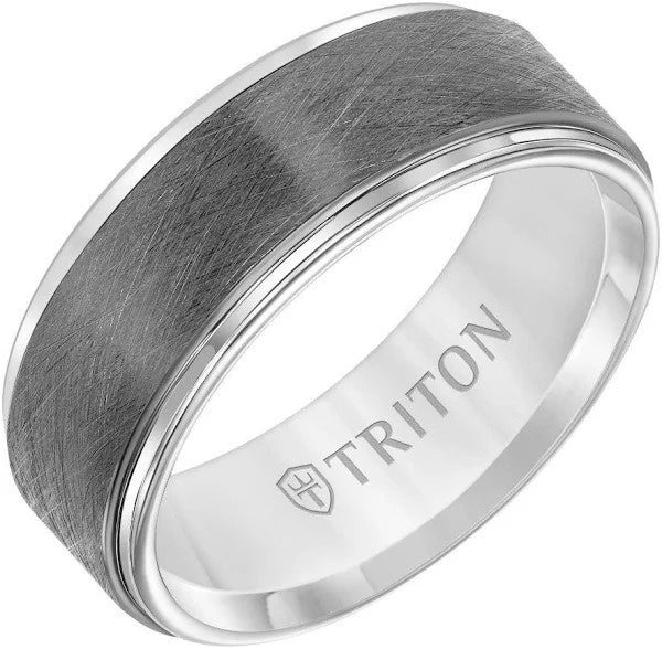 Triton White Tungsten Carbide Crystalline Wedding Band Size 10 * - view 2