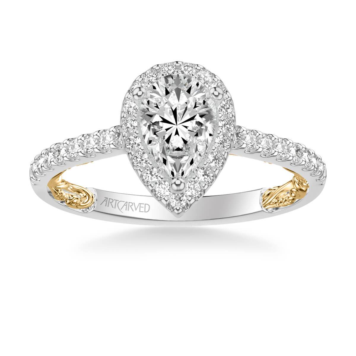 ArtCarved "Delaney" White & Yellow 14 Karat Gold Diamond Engagement Ring Mounting Size 6.5