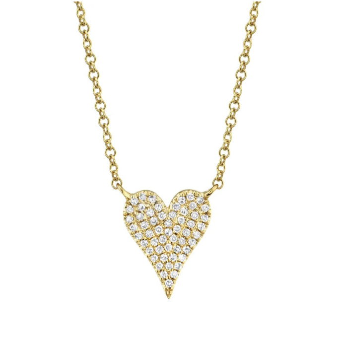 Shy Creation Yellow 14 Karat Gold Diamond Heart Necklace *