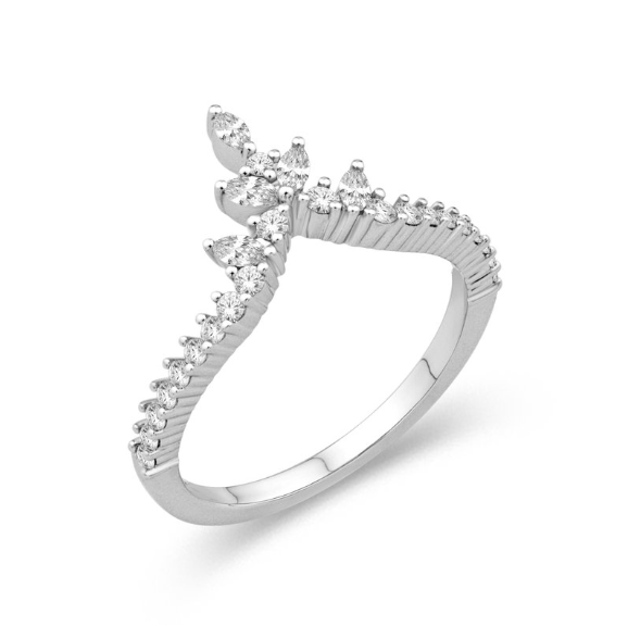 Diamond Designs White 18 Karat Gold Curved Tiara Wedding Band Size 6.5 0.36ctw