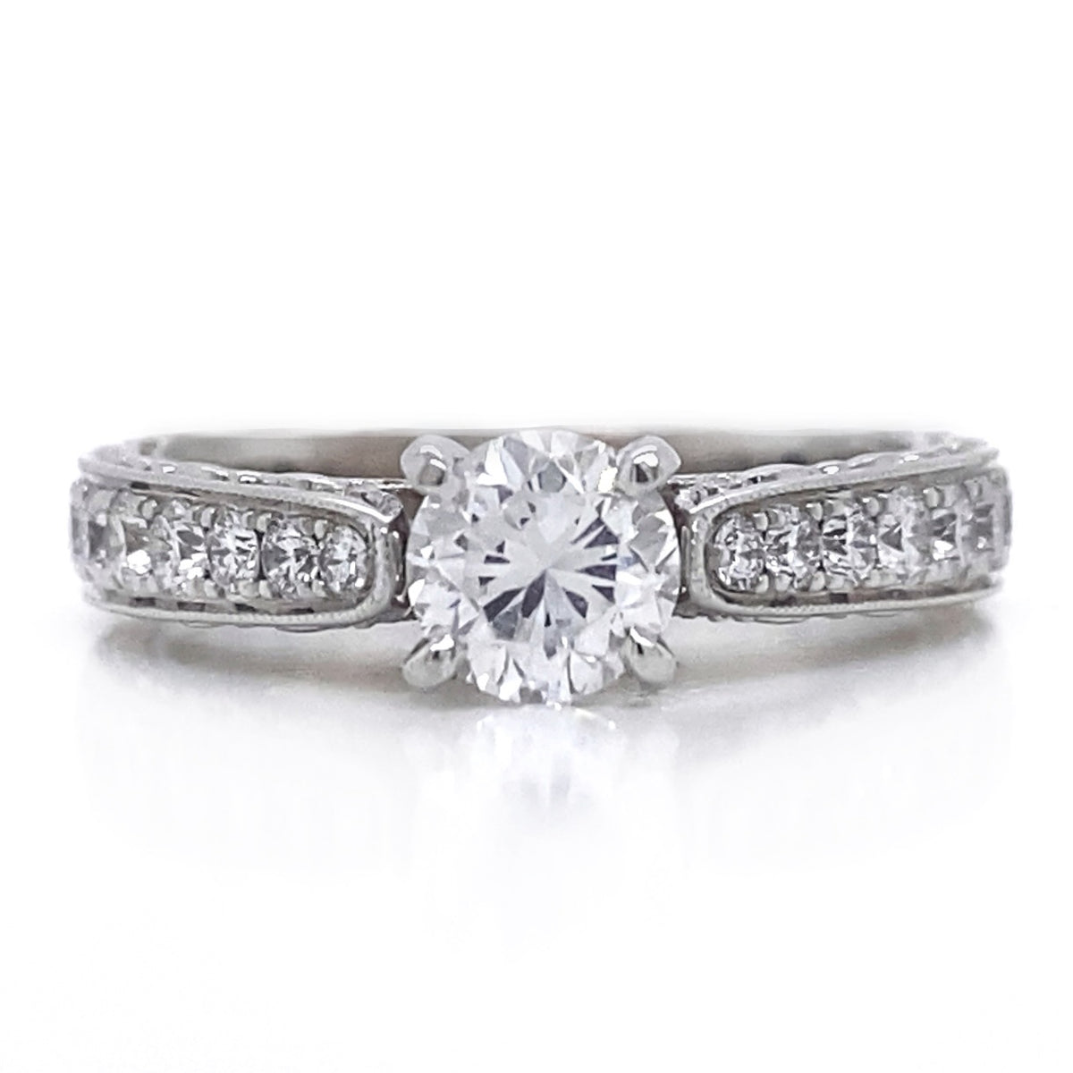 Diamond Designs White 14 Karat Gold Accented Diamond Engagement Ring Size 6 *