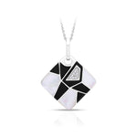 Montage Sterling Silver Black and Mother of Pearl Enameled Square Pendant