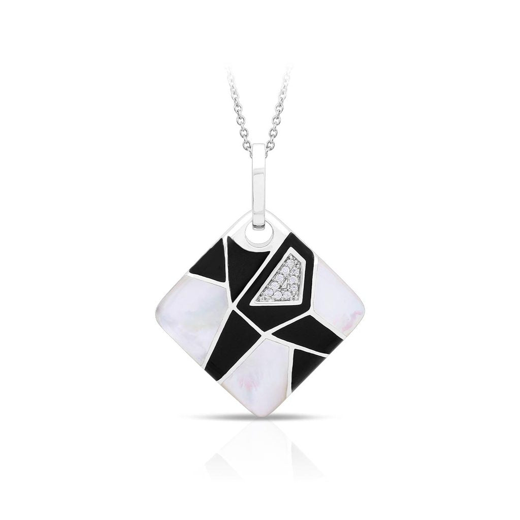 Montage Sterling Silver Black and Mother of Pearl Enameled Square Pendant