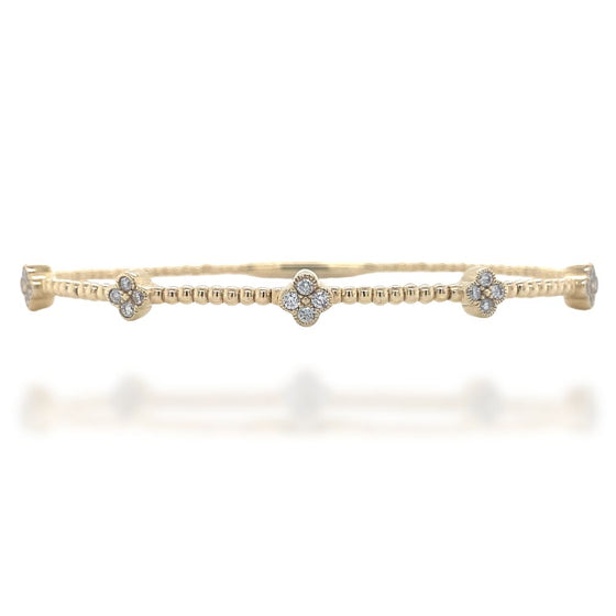 Diamond Designs Yellow 14 Karat Gold Diamond Clover Flexible Bangle *