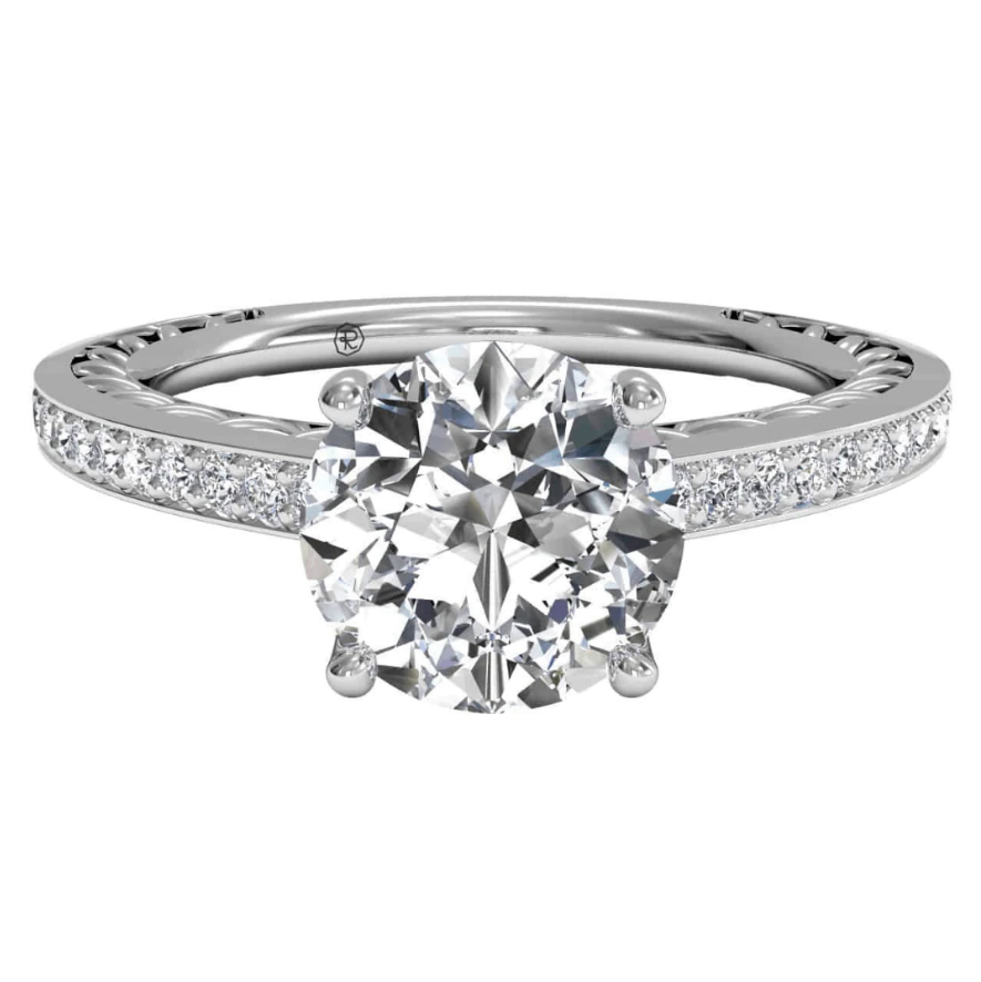 Ritani White 14 Karat Gold Diamond Engagement Ring Mounting Size 6.5 *