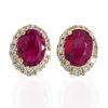 Diamond Designs Yellow 14K Gold Oval Ruby and Diamond Halo Earrings*