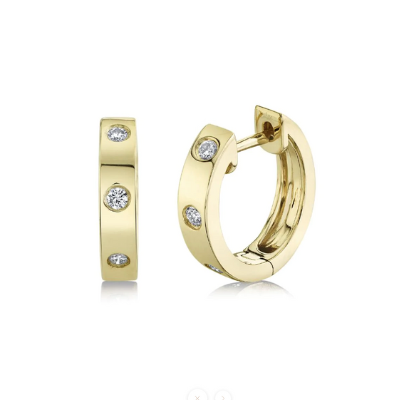 Shy Creation Yellow 14 Karat Gold Diamond Small Hoop Earrings *