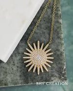Shy Creation Yellow 14 Karat Gold Diamond Large Starburst Necklace * - view 2