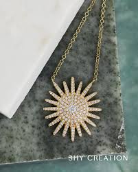 Shy Creation Yellow 14 Karat Gold Diamond Large Starburst Necklace * - view 2