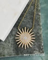Shy Creation Yellow 14 Karat Gold Diamond Large Starburst Necklace *