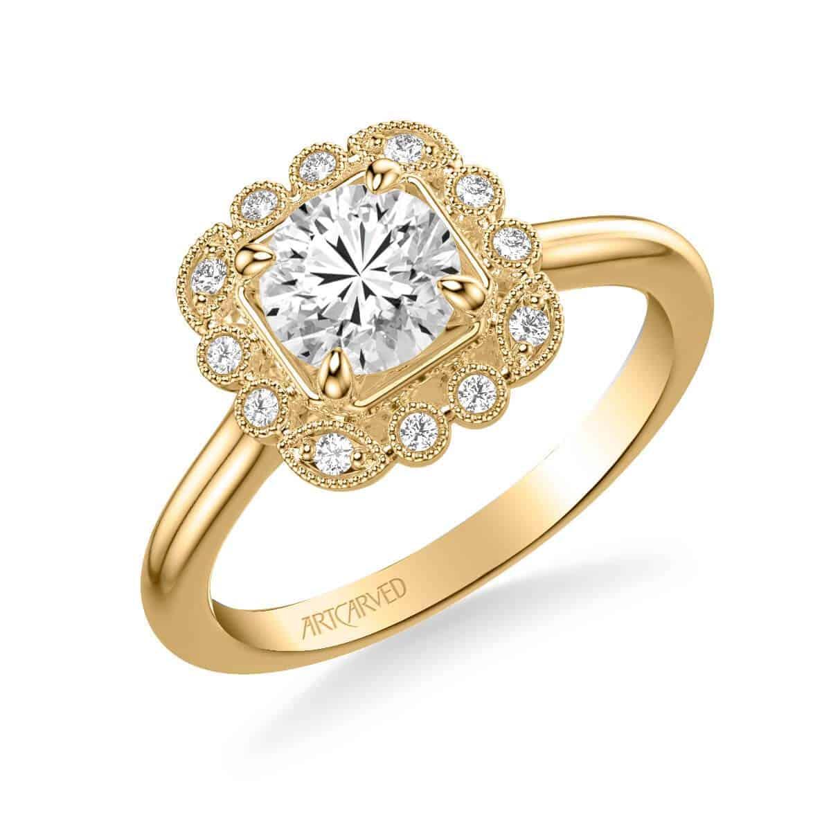 ArtCarved "Mabel" Yellow 14 Karat Gold Diamond Engagement Ring Mounting Size 6.5