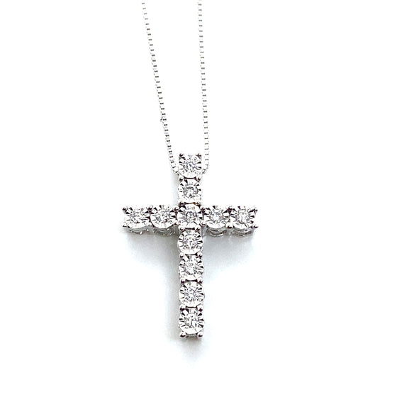 White 14 Karat Gold Diamond Cross Pendant