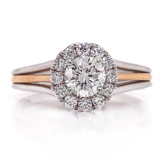 Diamond Designs White & Rose 18 Karat Gold Halo Diamond Engagement Ring Size 6.75 *