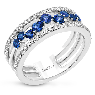 Simon G LR2303 White Gold Diamond and Sapphire Cluster Fashion Ring Size 6.5*