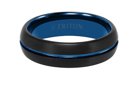Triton Black Tungsten Carbide Blue Inlay 6.5mm Wedding Band Size 10 * - view 2