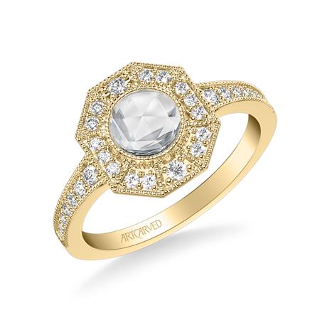 ArtCarved Yellow 14 Karat Gold Halo Diamond Engagement Ring Size 6.5