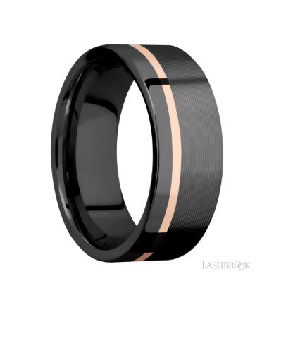 Lashbrook Black Zirconium 14K Rose Gold Stripe Wedding Band Size 10 * - view 2