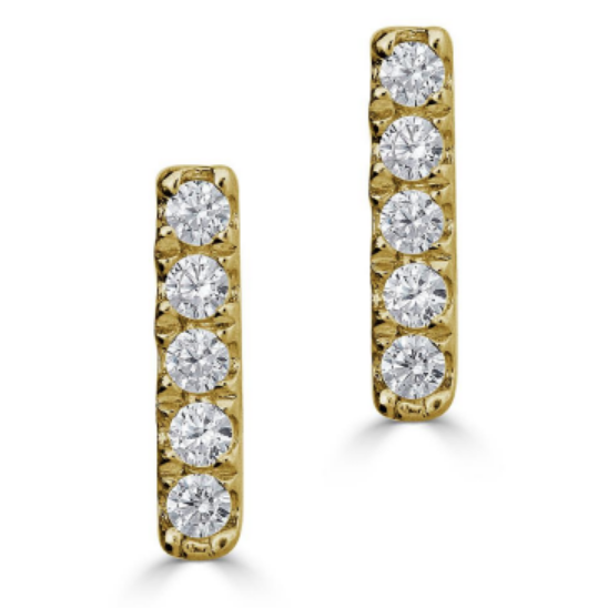 Diamond Designs Yellow 14 Karat Gold Diamond Bar Stud Earrings *