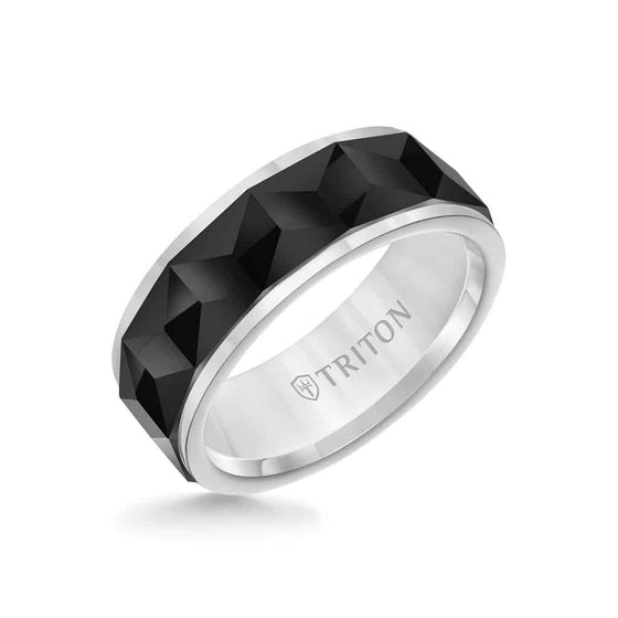 Triton White Tungsten Carbide Black Chevron Wedding Band Size 10 *