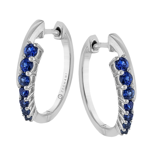 Zeghani White 14 Karat Gold Sapphire Hoop Earrings *