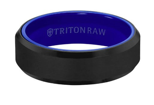 Triton Black & Blue Tungsten Carbide Blue Ceramic Wedding Band Size 10 * - view 2