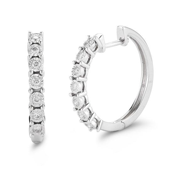 Diamond Designs White 14 Karat Gold  0.10ctw Diamond Small Hoop Earrings *