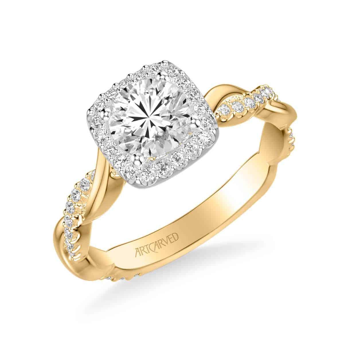 ArtCarved Yellow & White 14 Karat Gold Diamond Engagement Ring Mounting Size 6.5