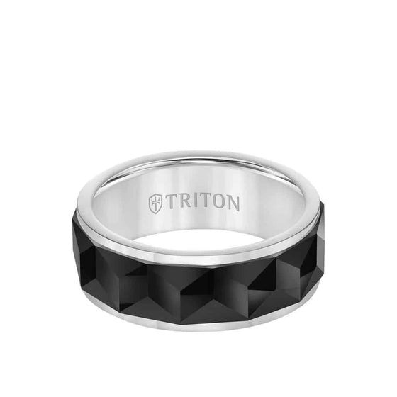 Triton White Tungsten Carbide Black Chevron Wedding Band Size 10 *