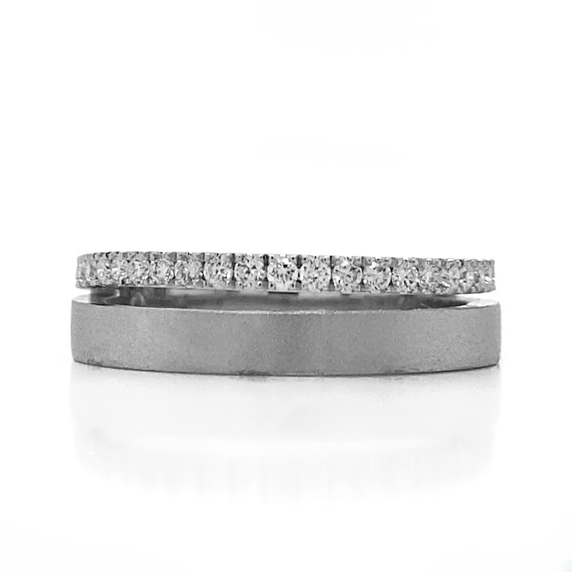 Diamond Designs White 18K Gold Two-Row Diamond Wedding Band Size 6.5
