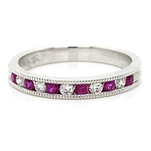 14K White Gold Ruby, Diamond Wedding Bands, view 3, from Diamond Designs