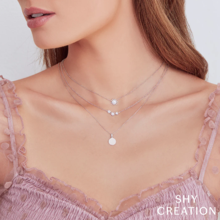Shy Creation White 14 Karat Gold Diamond Starburst Necklace * - view 2