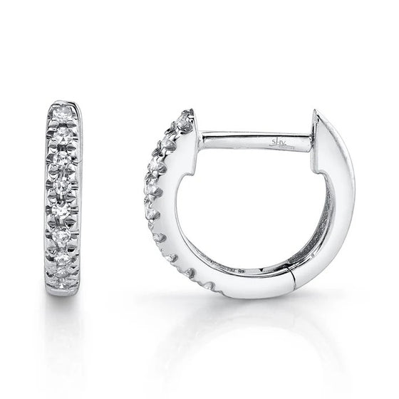 Shy Creation White 14 Karat Gold Diamond Small Hoop Earrings *