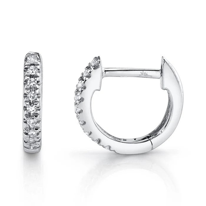Shy Creation White 14 Karat Gold Diamond Small Hoop Earrings * - view 3