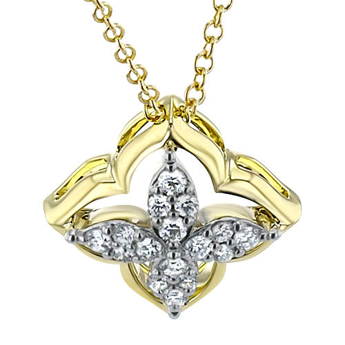 Zeghani Yellow & White 14 Karat Gold Diamond Clover Design Pendant*