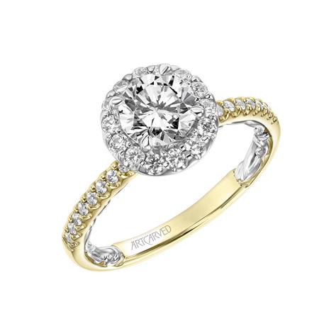 ArtCarved "Winifred" Yellow & White 14 Karat Gold Diamond Engagement Ring Mounting Size 6.5