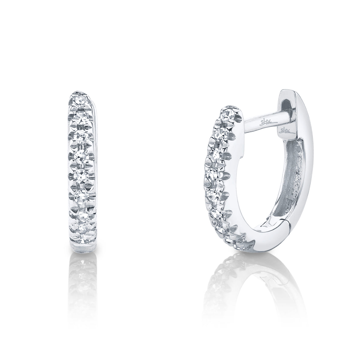 Shy Creation White 14 Karat Gold Diamond Small Hoop Earrings *