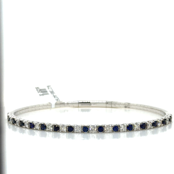 White 14 Karat Gold Diamond and Sapphire Bangle Bracelet