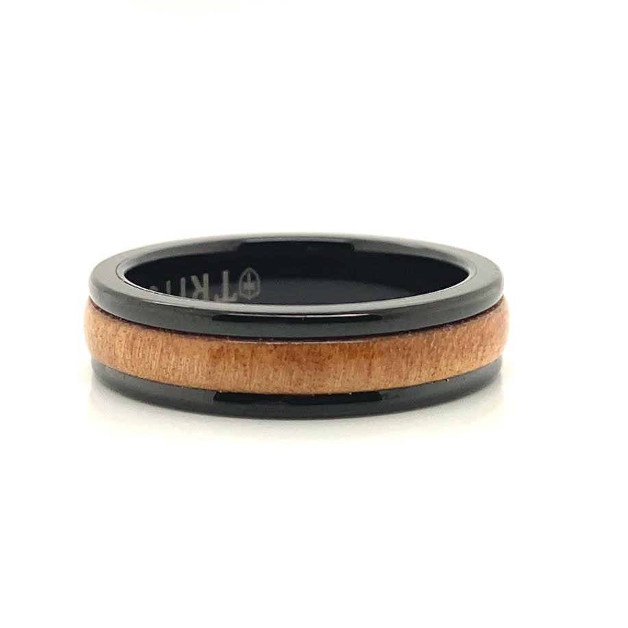 Triton Black Tungsten Carbide Wood Wedding Band Size 10 *