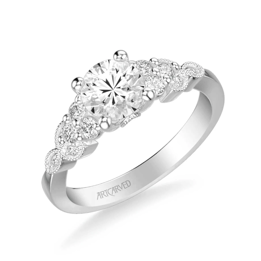 ArtCarved "Adeline" White 14 Karat Gold Diamond Engagement Ring Mounting Size 6.5
