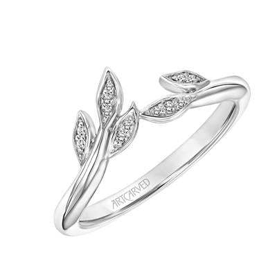 ArtCarved White 14K Gold Diamond Curved Floral V-Shaped Wedding Band Size 6.5*